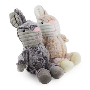 7" Two Tone Cuddle Bunny w/ Squeaker & Corduroy Trim - 2 Pack